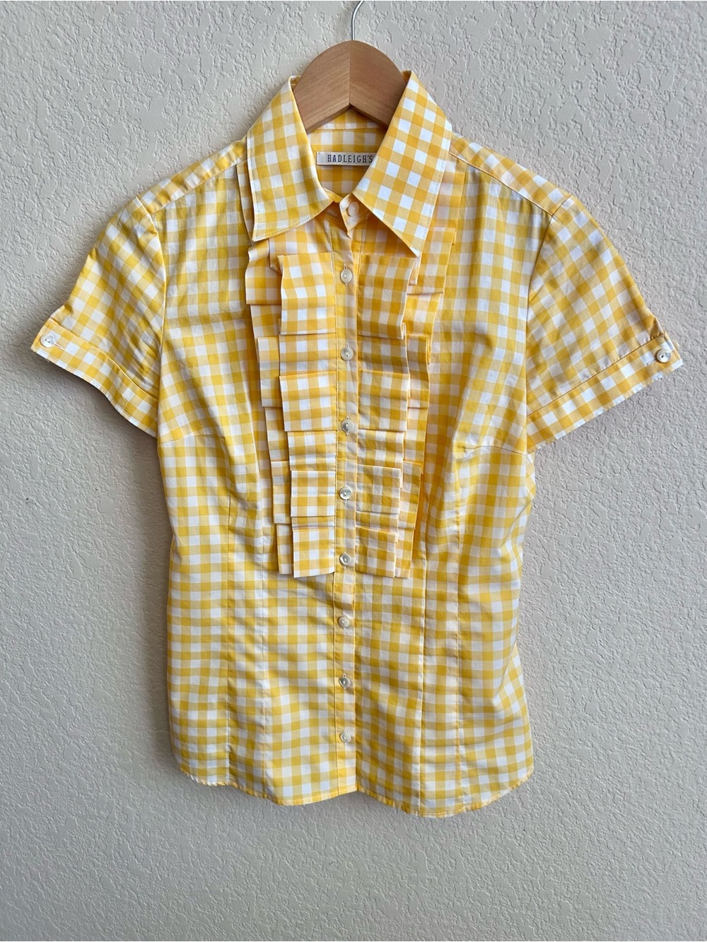 Hadleigh’s  Yellow And White Gingham Short Sleeve Button Button Shirt